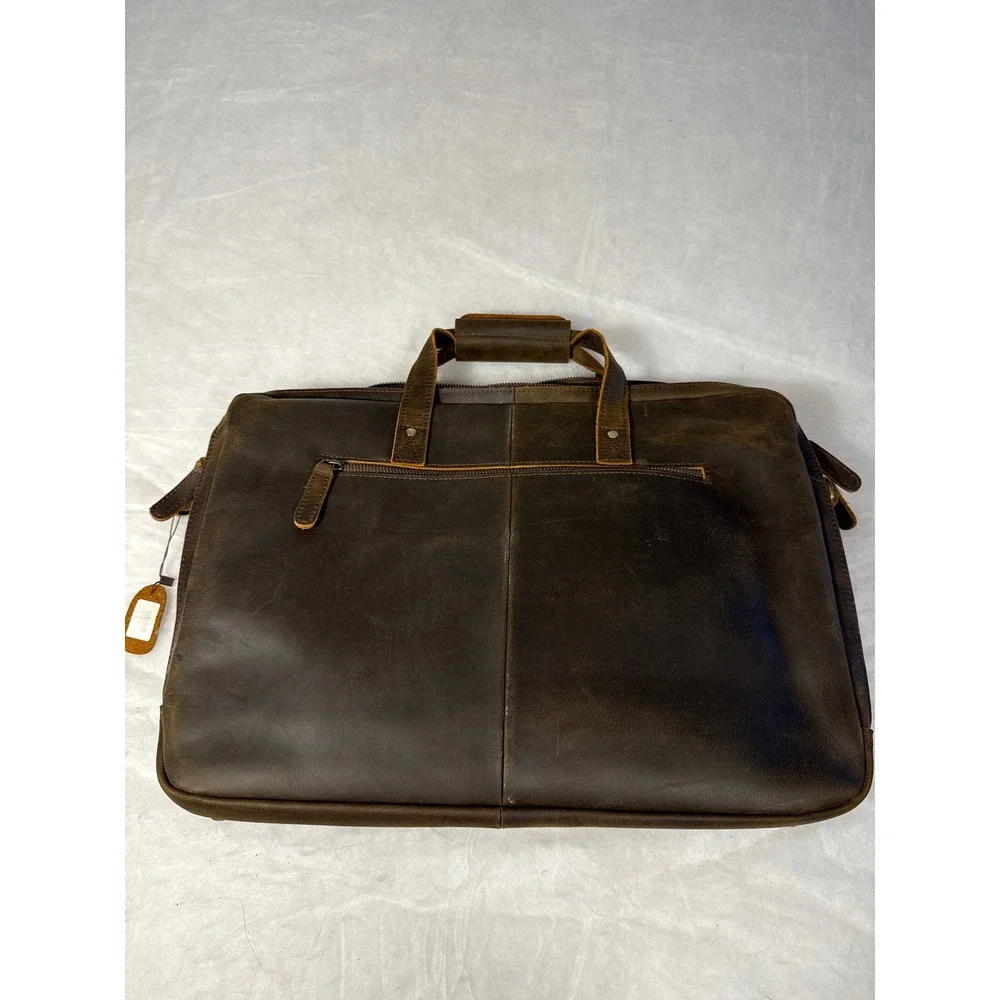 Mens Distressed Leather Briefcase Laptop Messenger Bag Dark Brown Professional